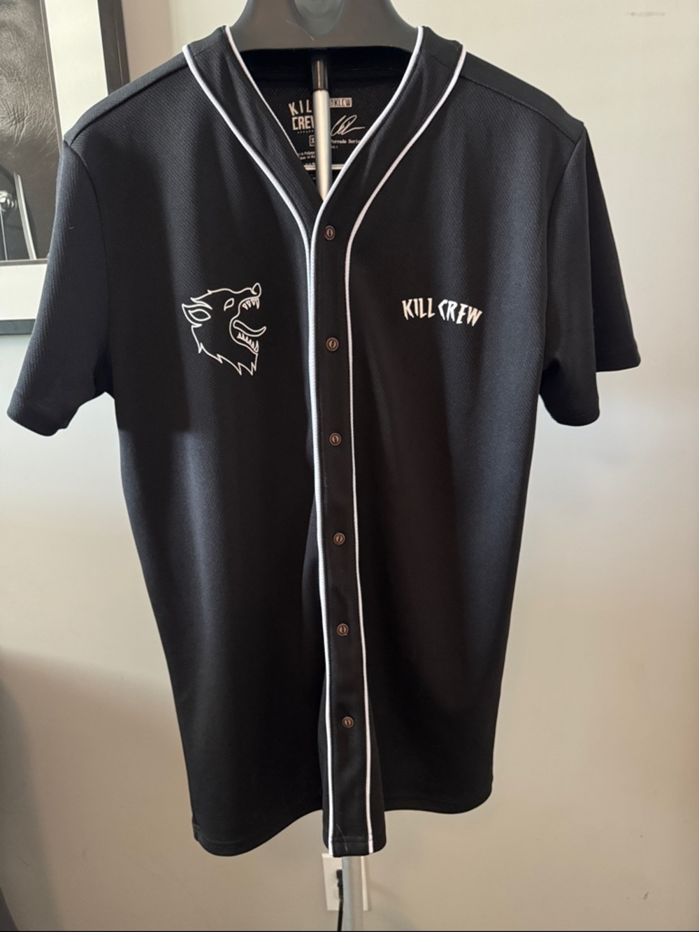 Kill Crew Black Button-Up Baseball Jersey with White Trim